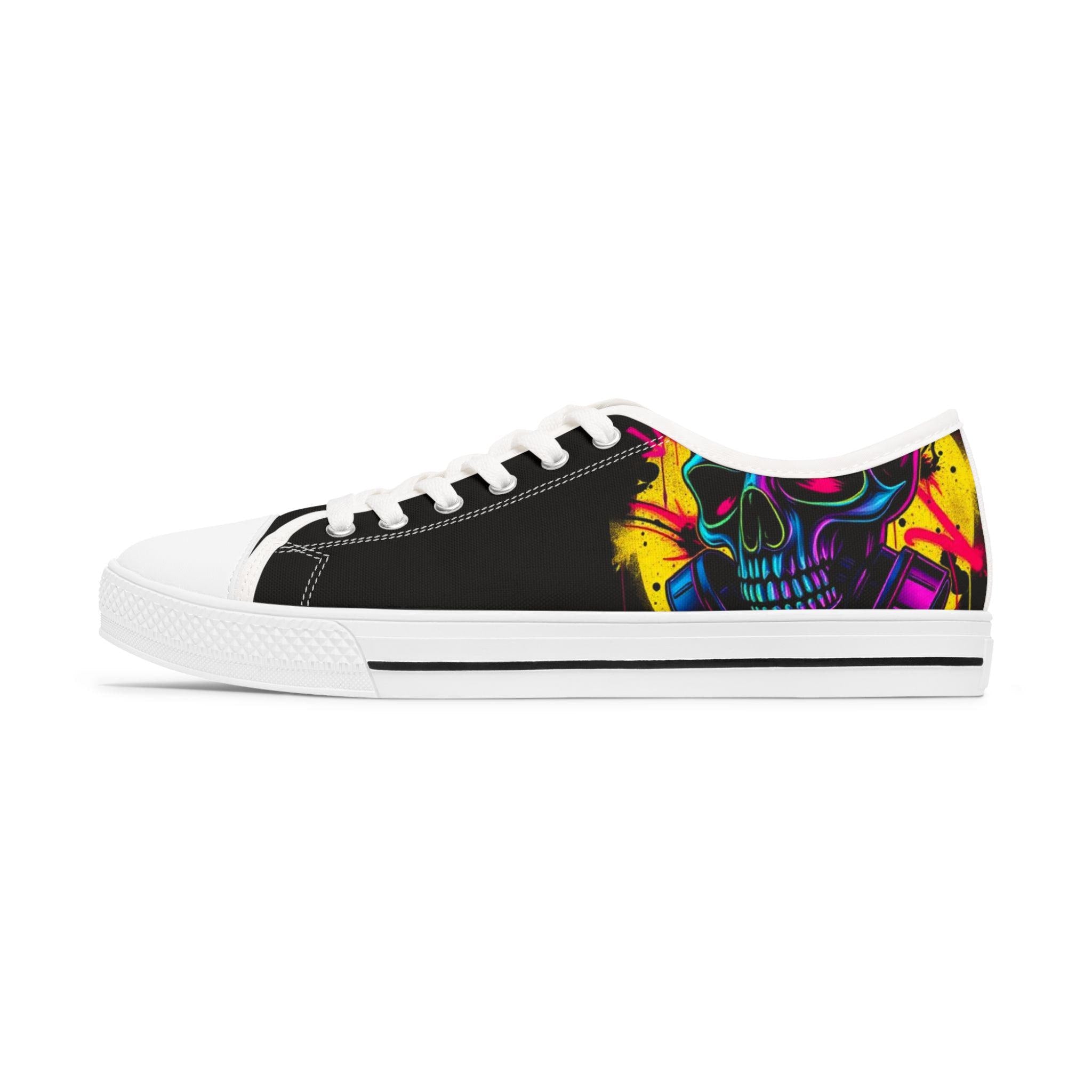 Neon Skull Low Top Sneakers | Women's Colorful Art Print Canvas Shoes
