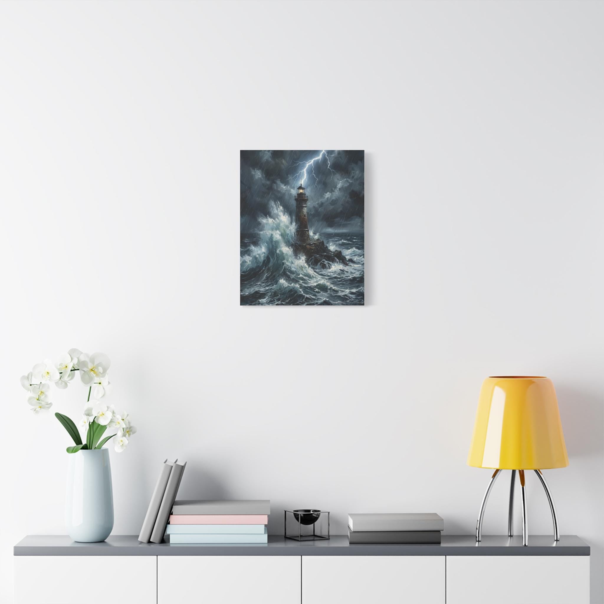 Stormy Lighthouse Canvas Painting | Matte Stretched Wall Art