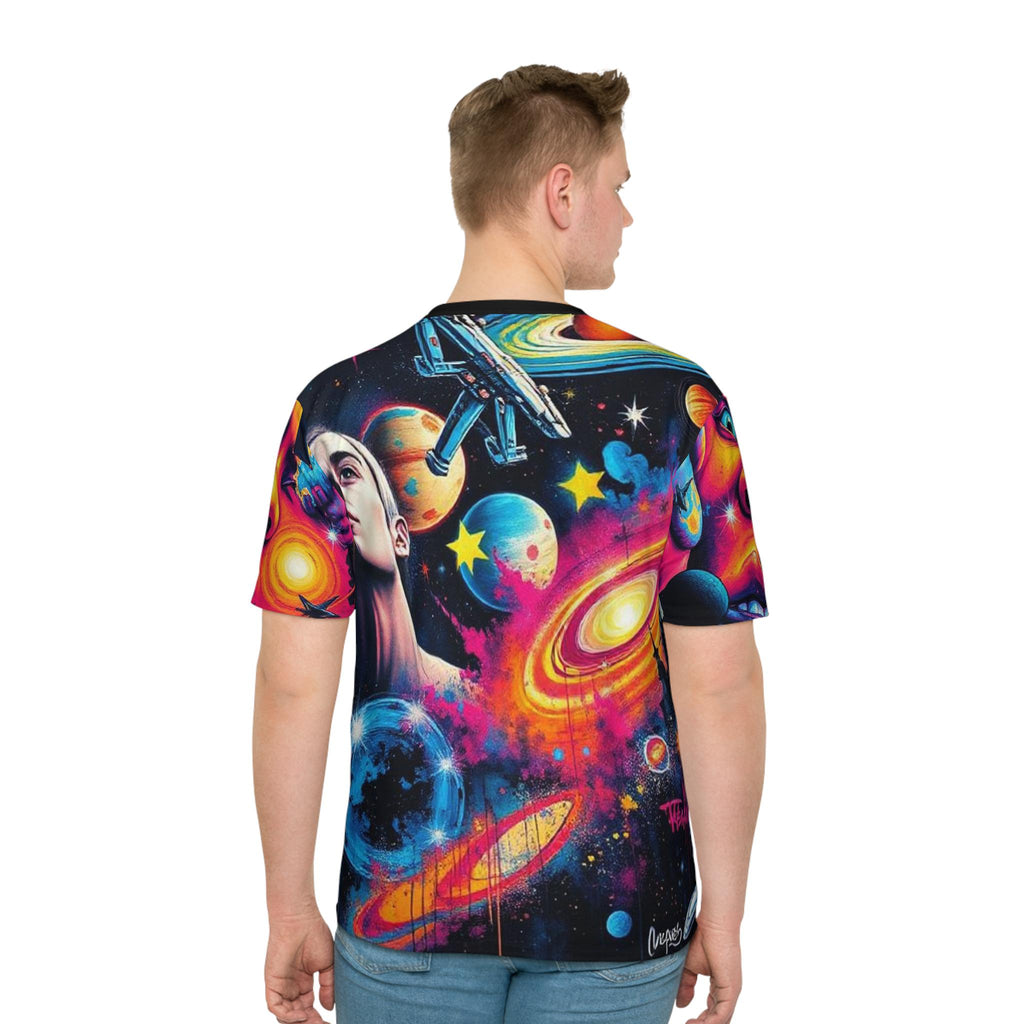 Psychedelic Space Face cosmic planets T-Shirt | All-over print