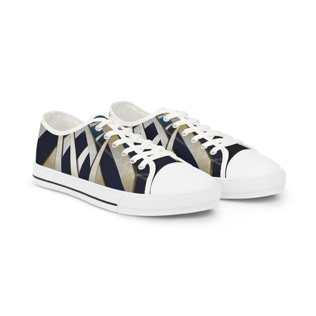 Geometric Striped Canvas Sneakers | Navy Blue Low Tops