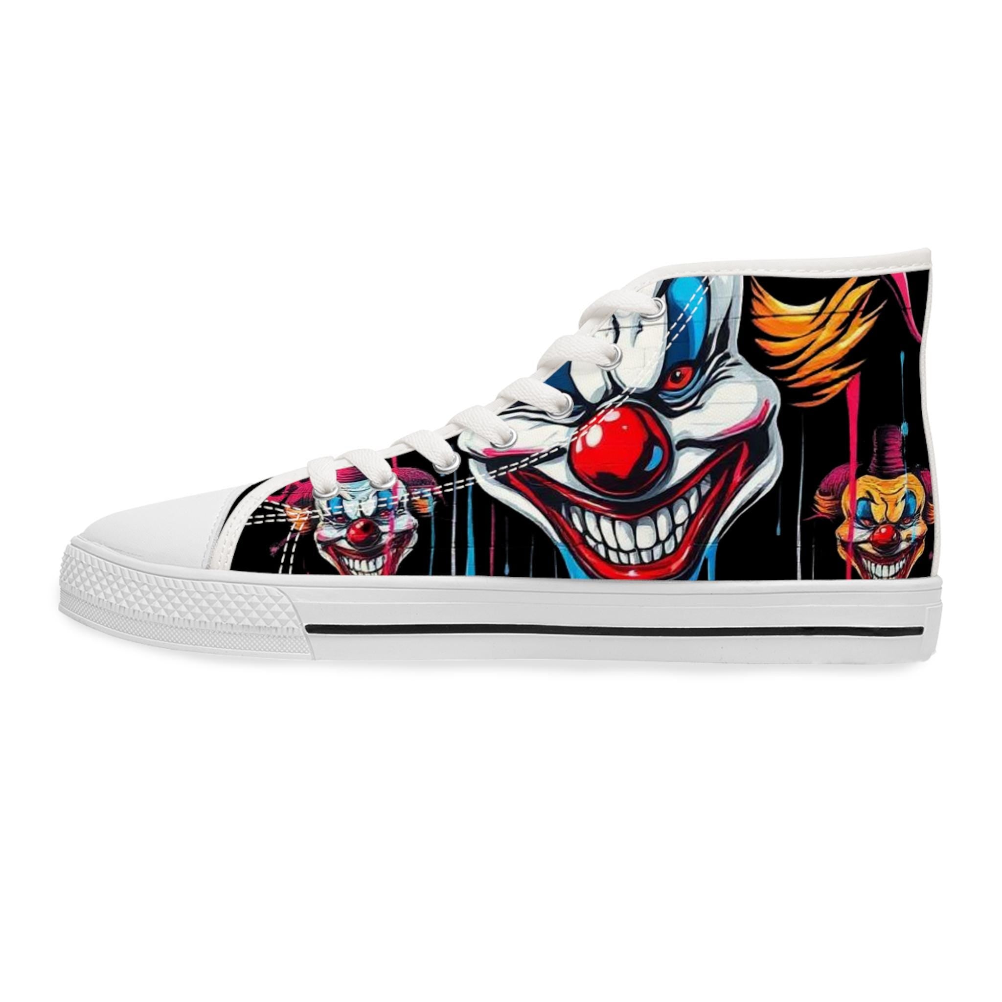 Scary Grinning Clown Women's High Top Sneakers | Horror Face, Colorful Creepy Art