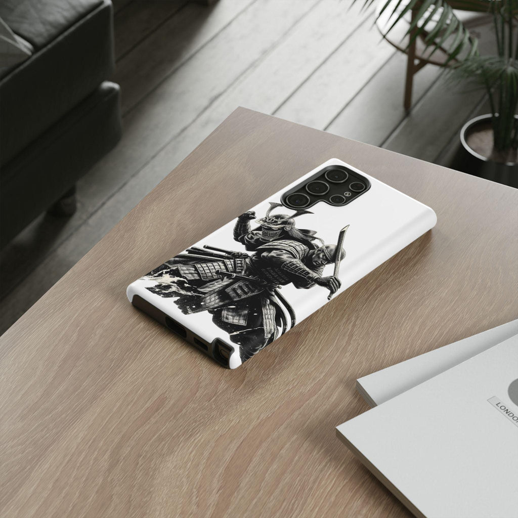 Samurai Warriors Phone Case | Black Ink Battle Illustration, Tough Case