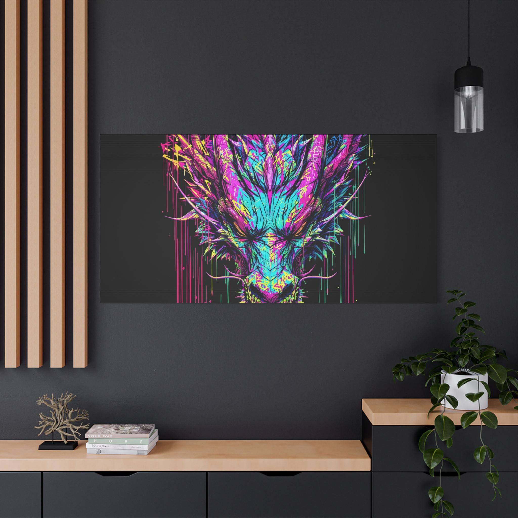 Neon Dripping Dragon Matte Canvas