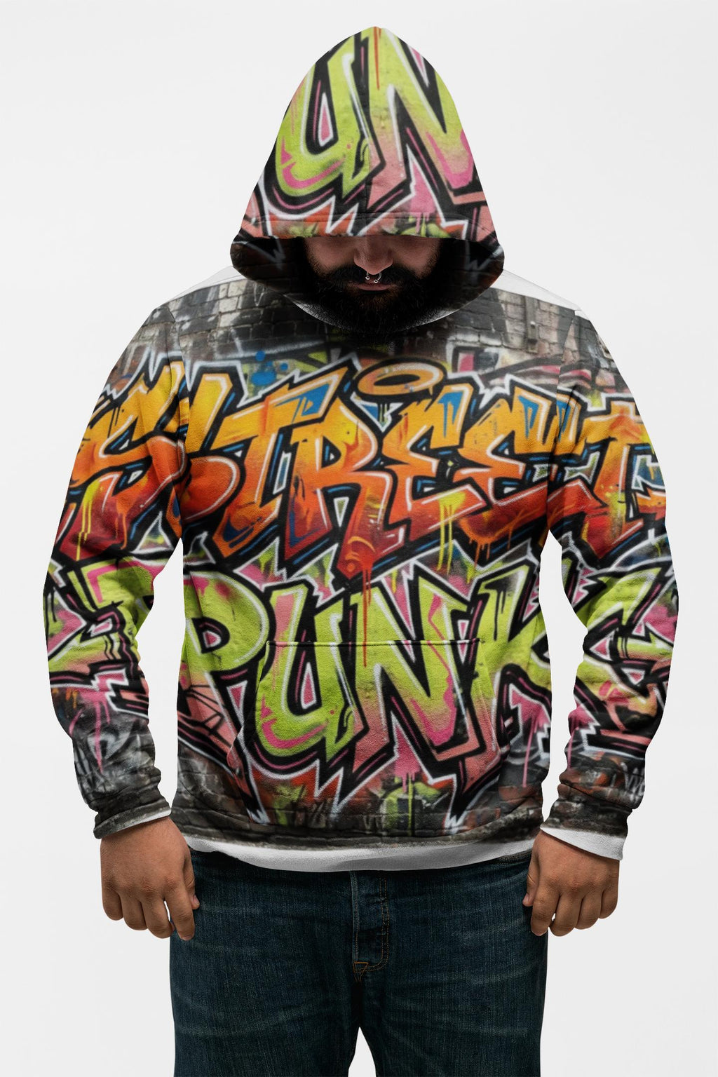 Street Punk Graffiti Hoodie | All-Over Print Urban Art Pullover