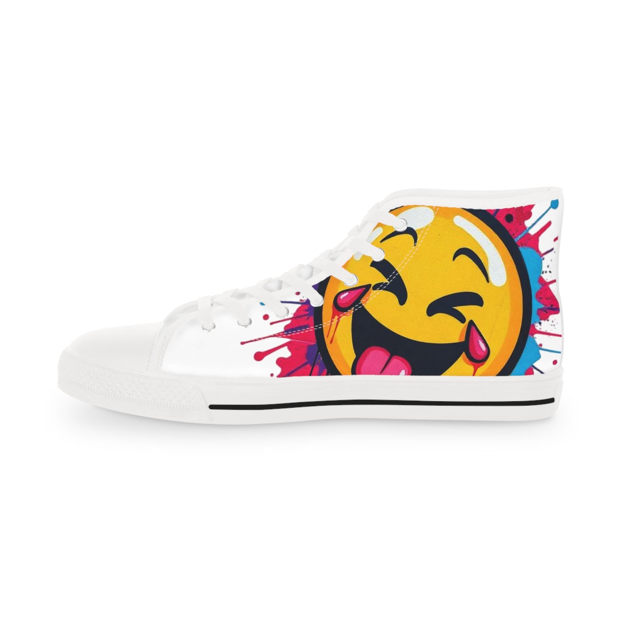 Emoji Tongue Smile High Top Sneakers | Colorful Street Art, Drip Paint