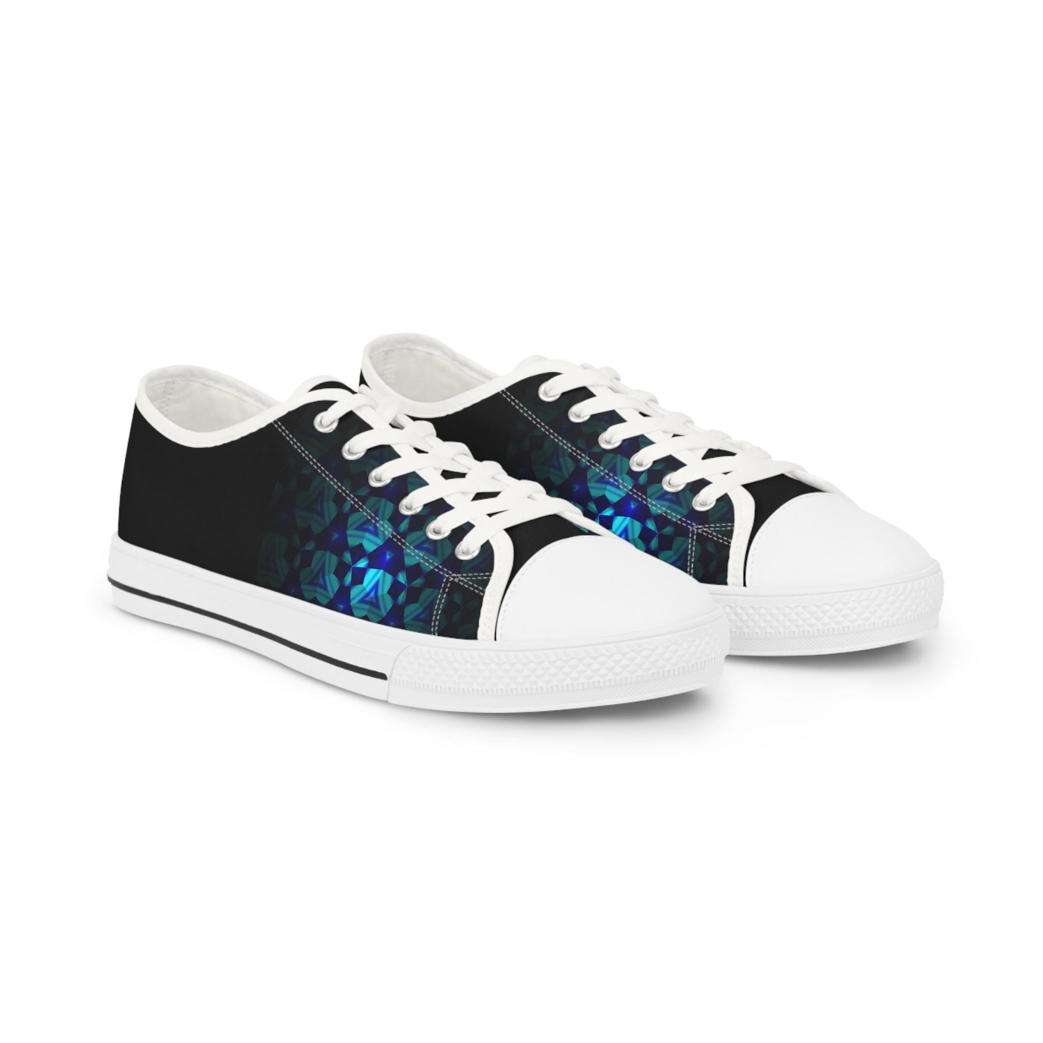 Teal Geometric Mosaic Abstract Pattern Men's Low Top Sneakers | Geometric Art Print