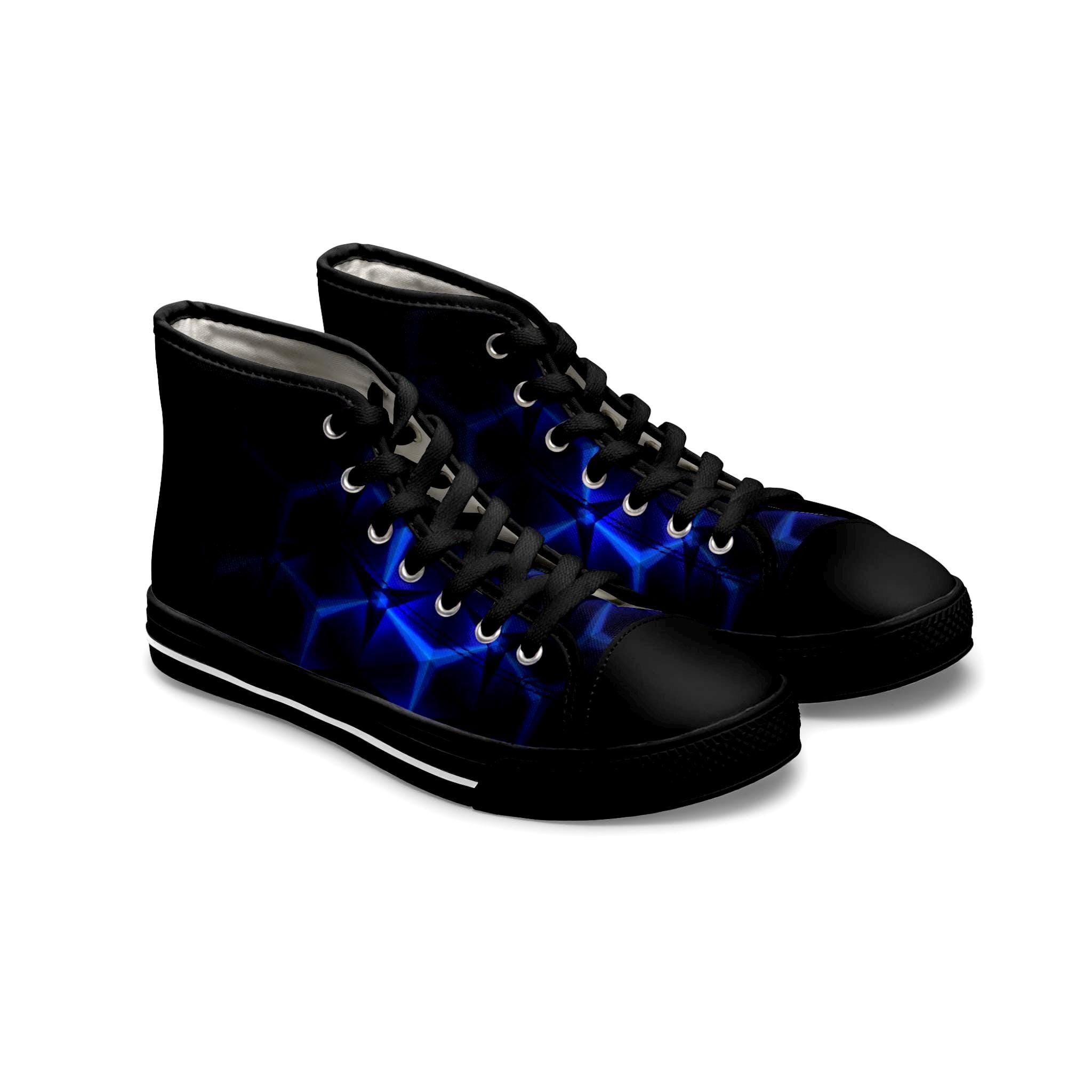 Blue Hexagon Circuit Women's High Top Sneakers | Geometric Pattern Athletic Shoes