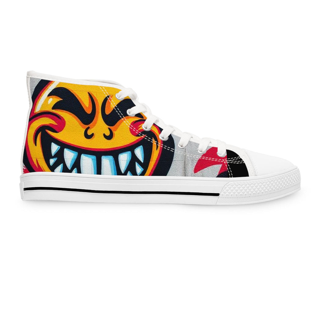 Evil Smile Graffiti Emoji Face High Top Sneakers | Neon Street Art Shoes