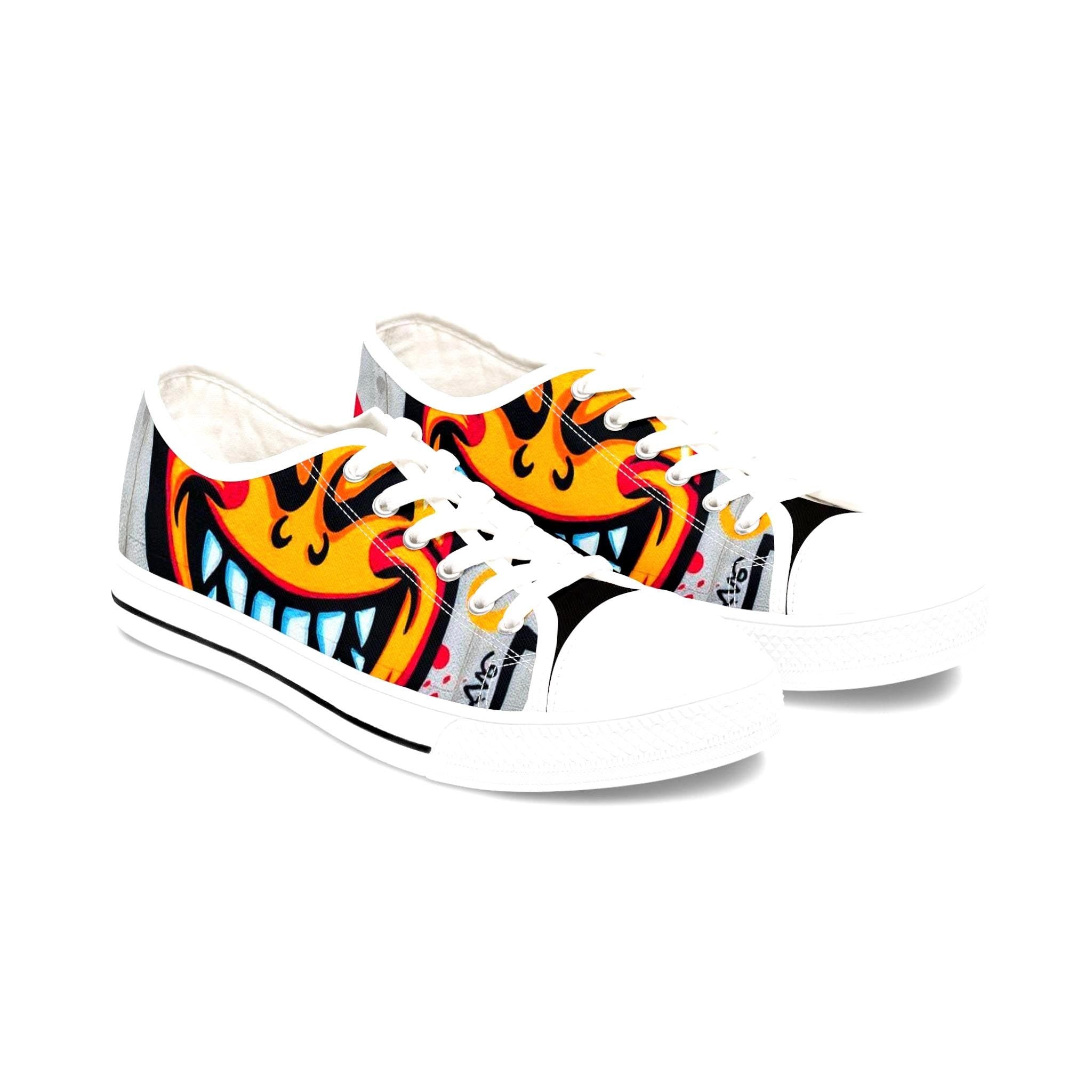 Evil Smile Graffiti Emoji Face Women's Low Top Sneakers | Street Art Graffiti Print