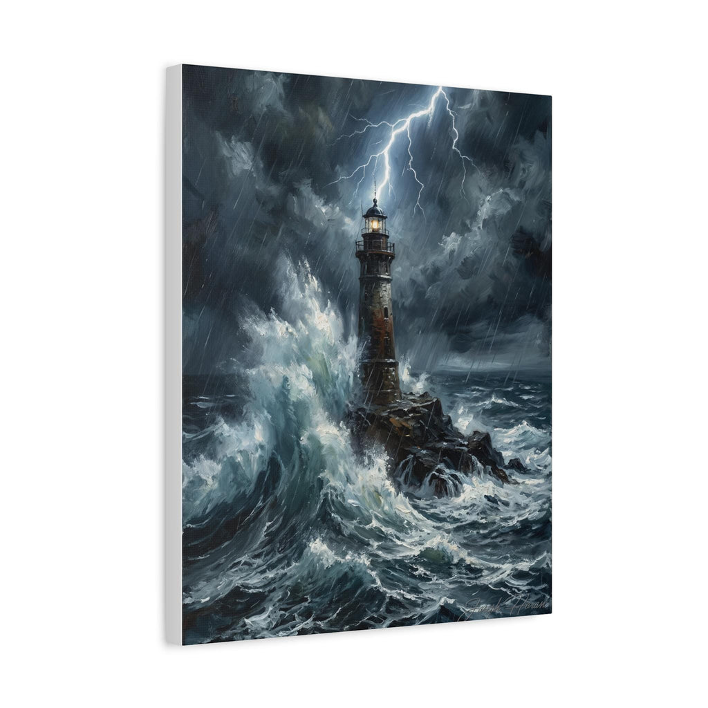Stormy Lighthouse Canvas Painting | Matte Stretched Wall Art