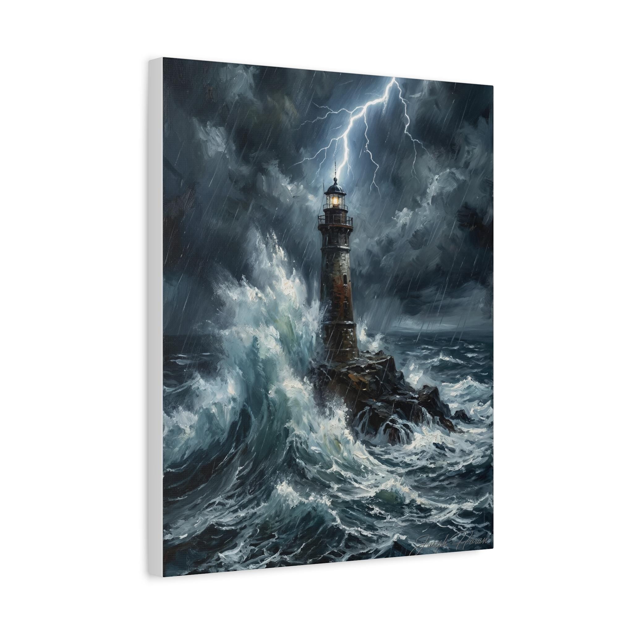 Stormy Lighthouse Canvas Painting | Matte Stretched Wall Art