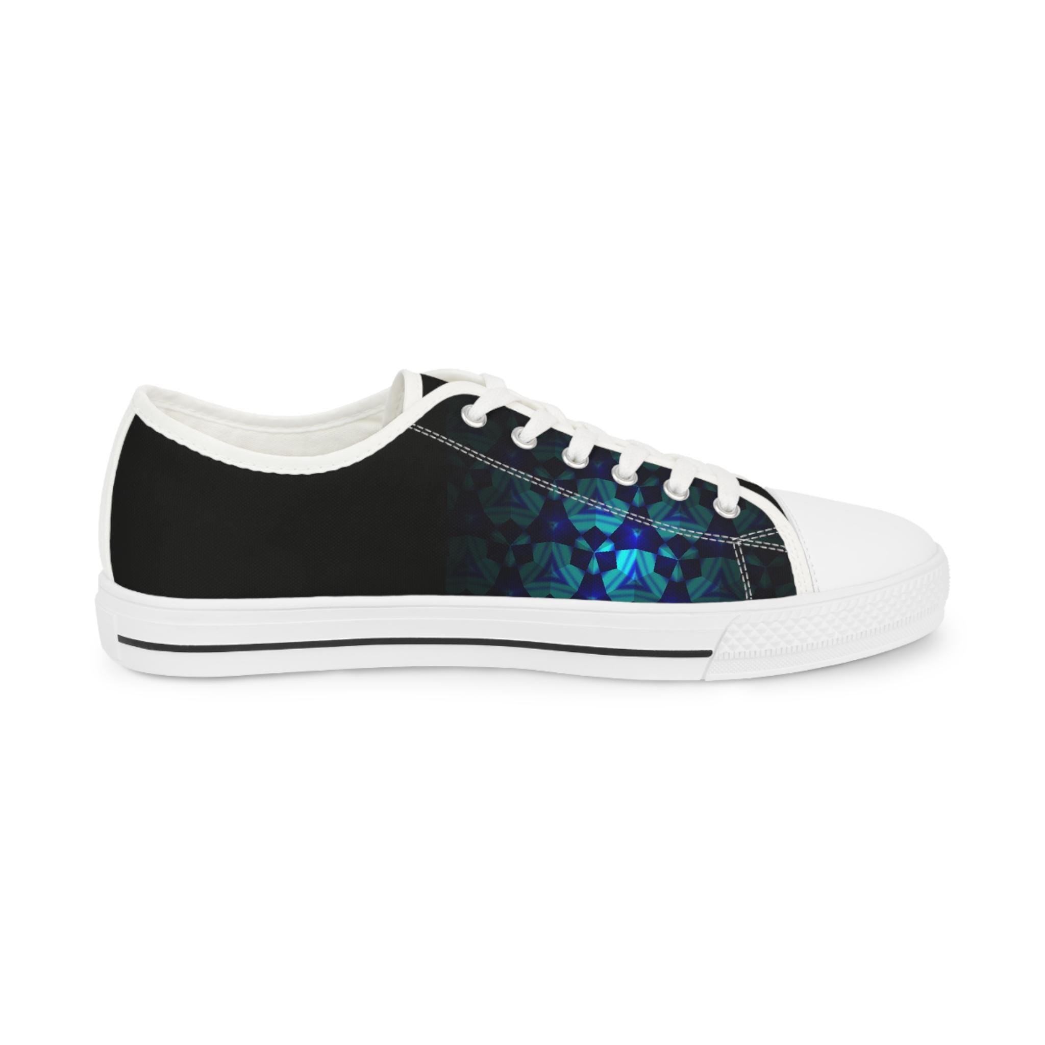 Teal Geometric Mosaic Abstract Pattern Men's Low Top Sneakers | Geometric Art Print