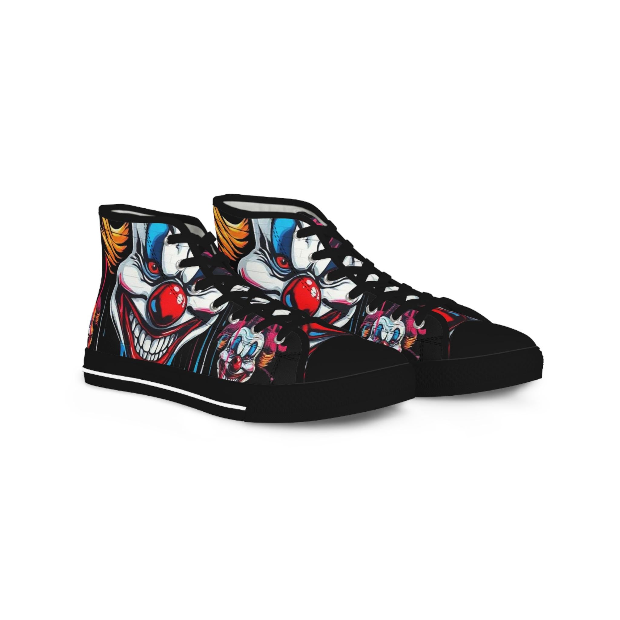 Scary Grinning Clown High Top Sneakers | Horror Circus Shoes