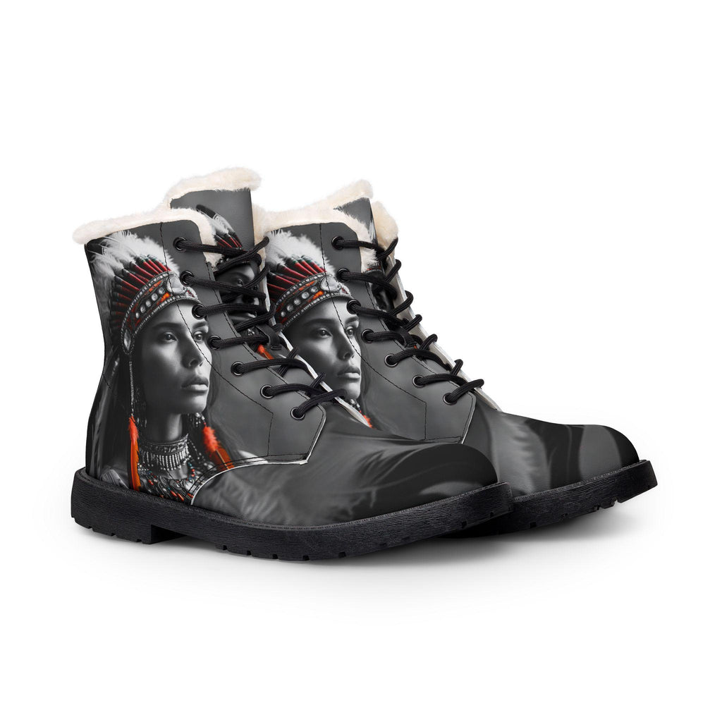 Native American Chief Portrait Boots | Fur Lined Leather Boots