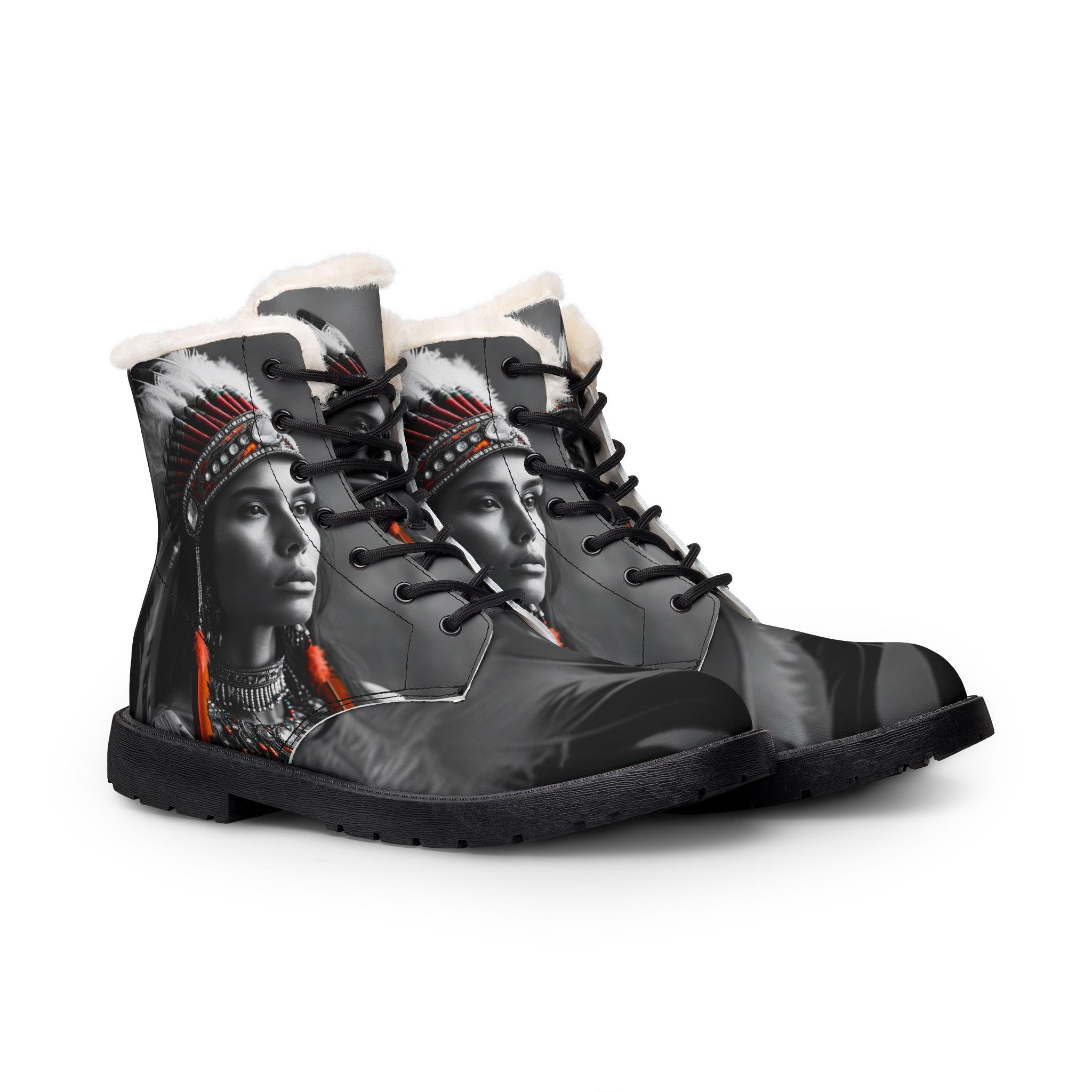 Native American Chief Portrait Boots | Fur Lined Leather Boots