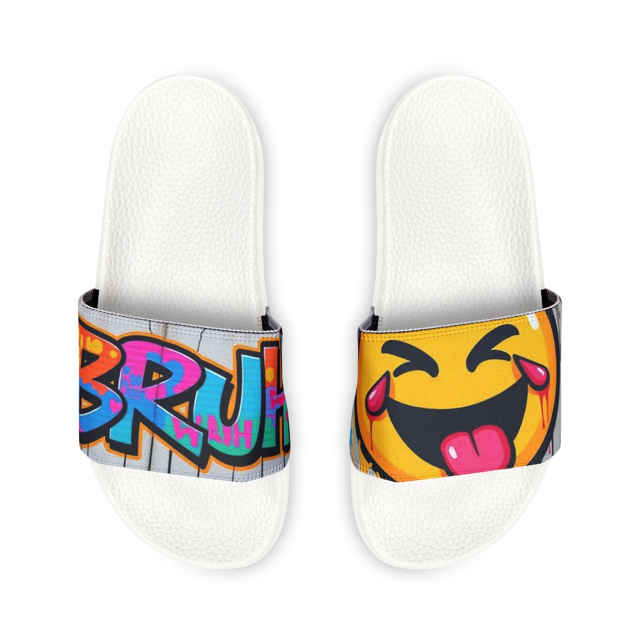 Graffiti Emoji Slide Sandals | Removable-Strap Slides