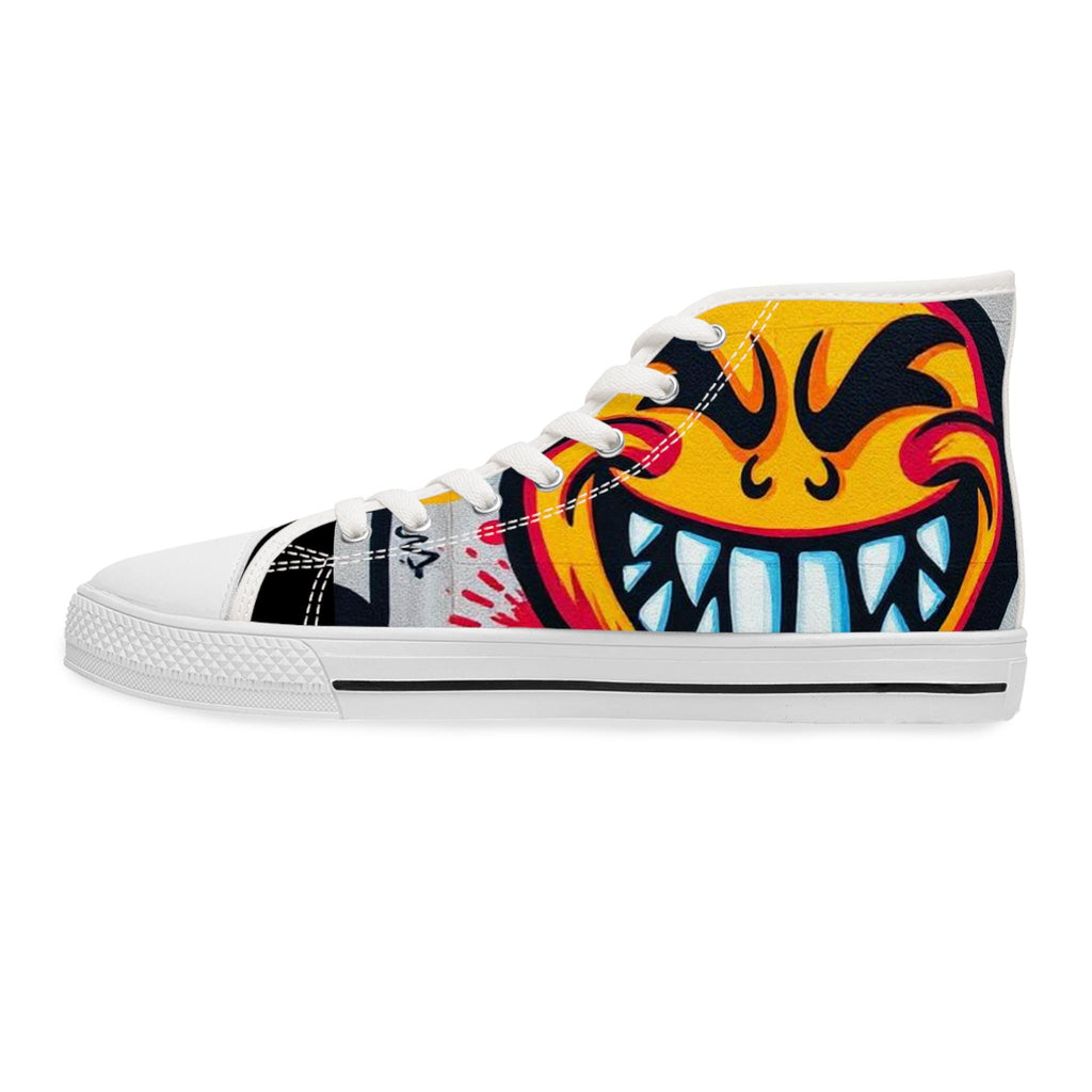 Evil Smile Graffiti Emoji Face High Top Sneakers | Neon Street Art Shoes