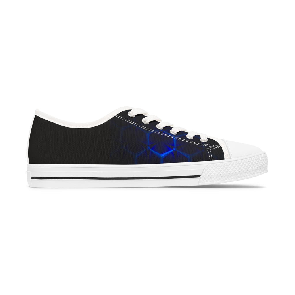 Blue Hexagon Circuit Pattern Women's Low Top Sneakers | Tech Grid Design