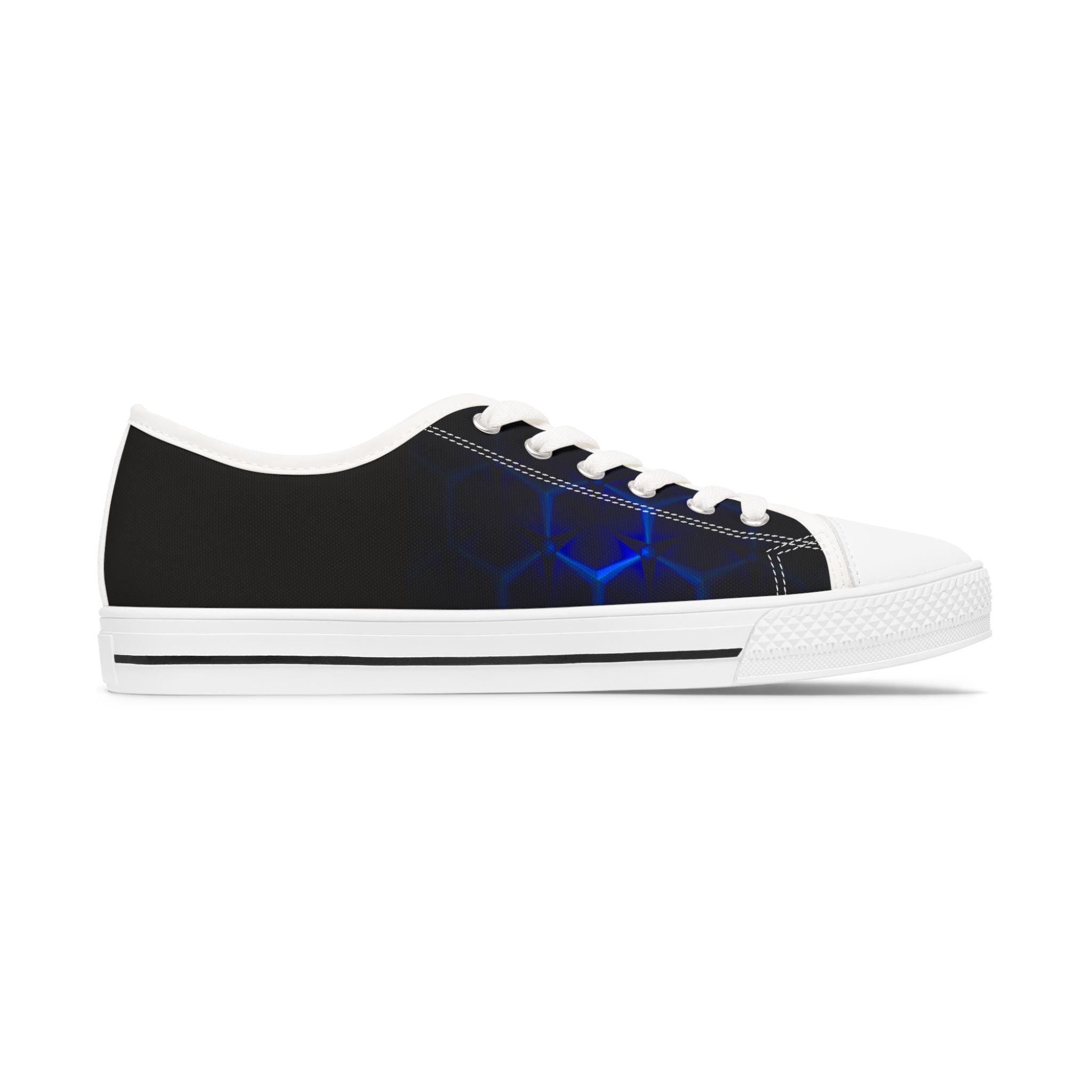 Blue Hexagon Circuit Pattern Women's Low Top Sneakers | Tech Grid Design
