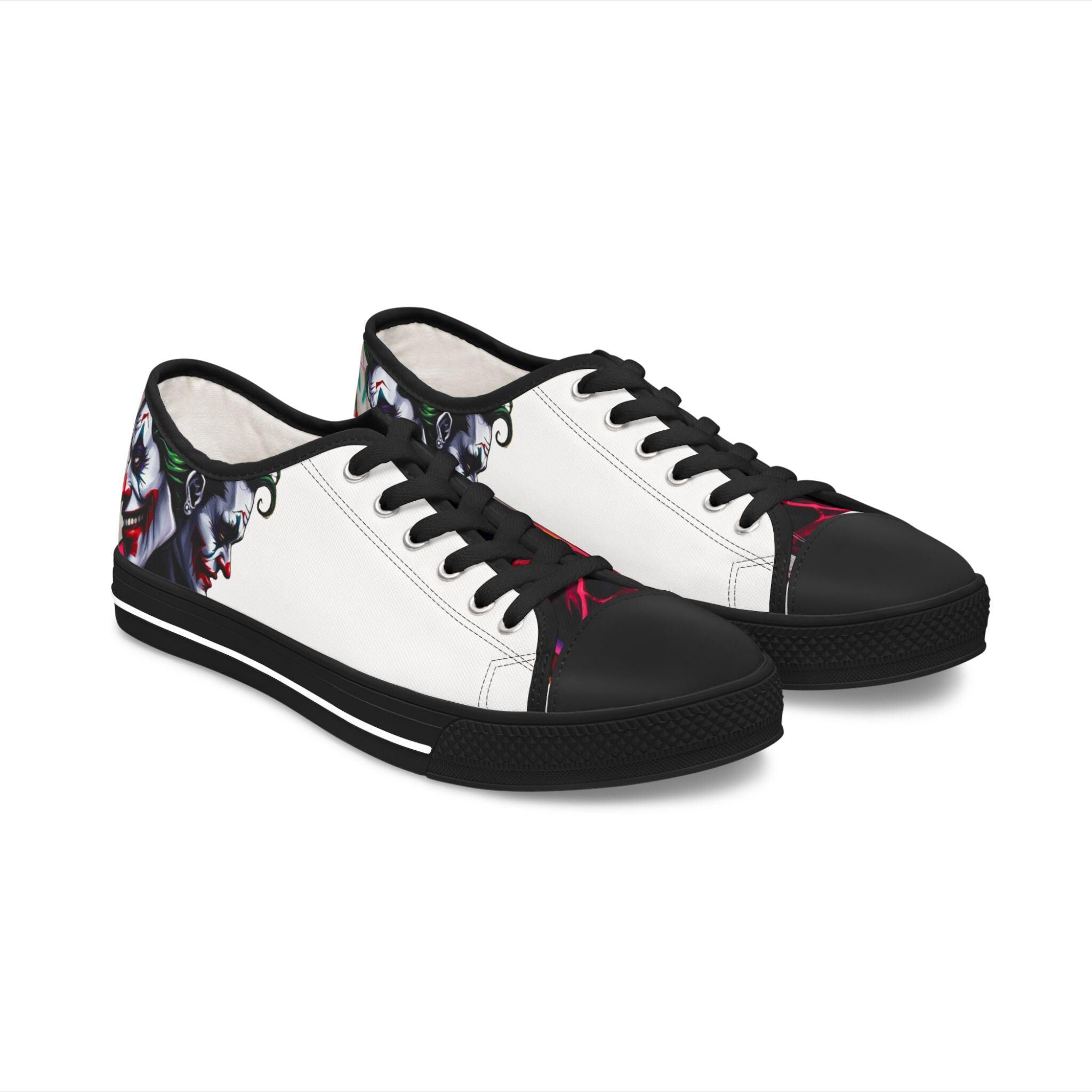 Joker Clown Face Women's Low Top Sneakers | Clown Skull Street Art Shoes