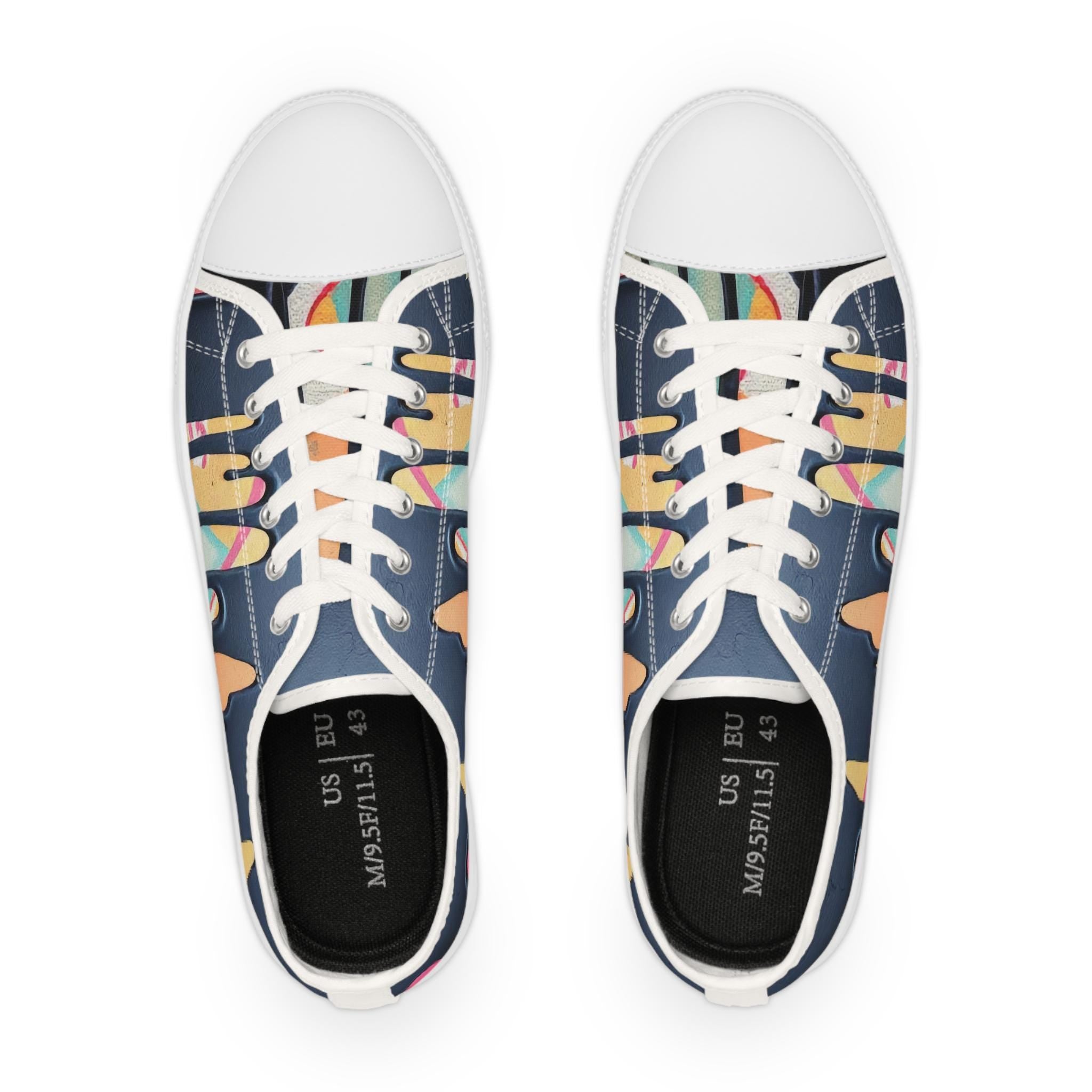 Paint Drip Pattern Men's Low Top Sneakers | Navy Patterned Canvas