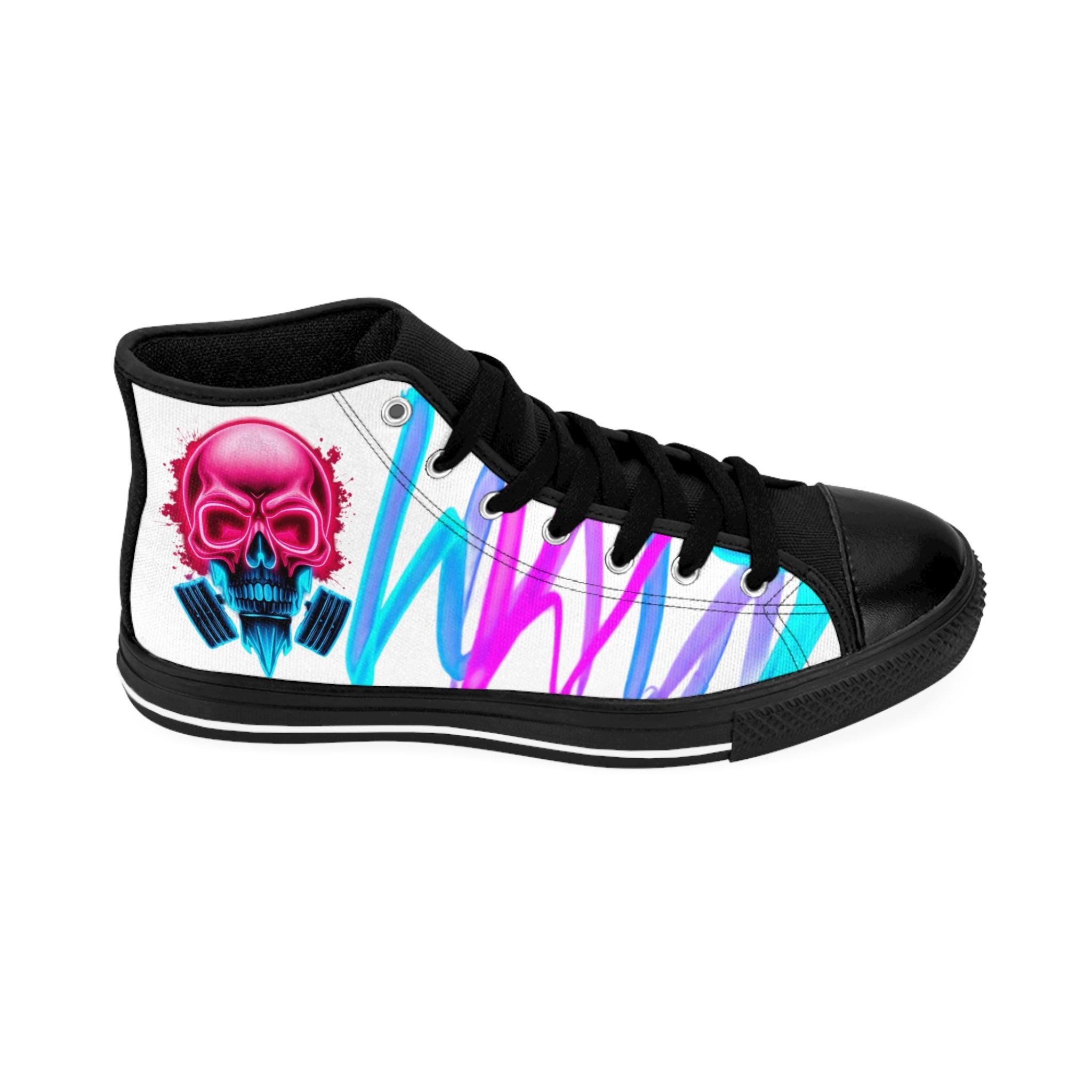 Neon Skull Graffiti Sneakers | High-Top Sneakers