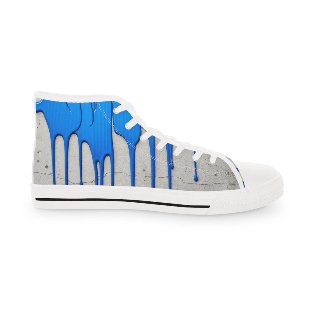Blue Paint Drip High Top Sneakers | Abstract Streetwear Canvas Shoes