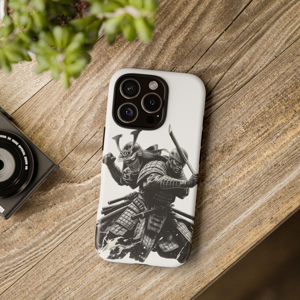 Samurai Warriors Phone Case | Black Ink Battle Illustration, Tough Case