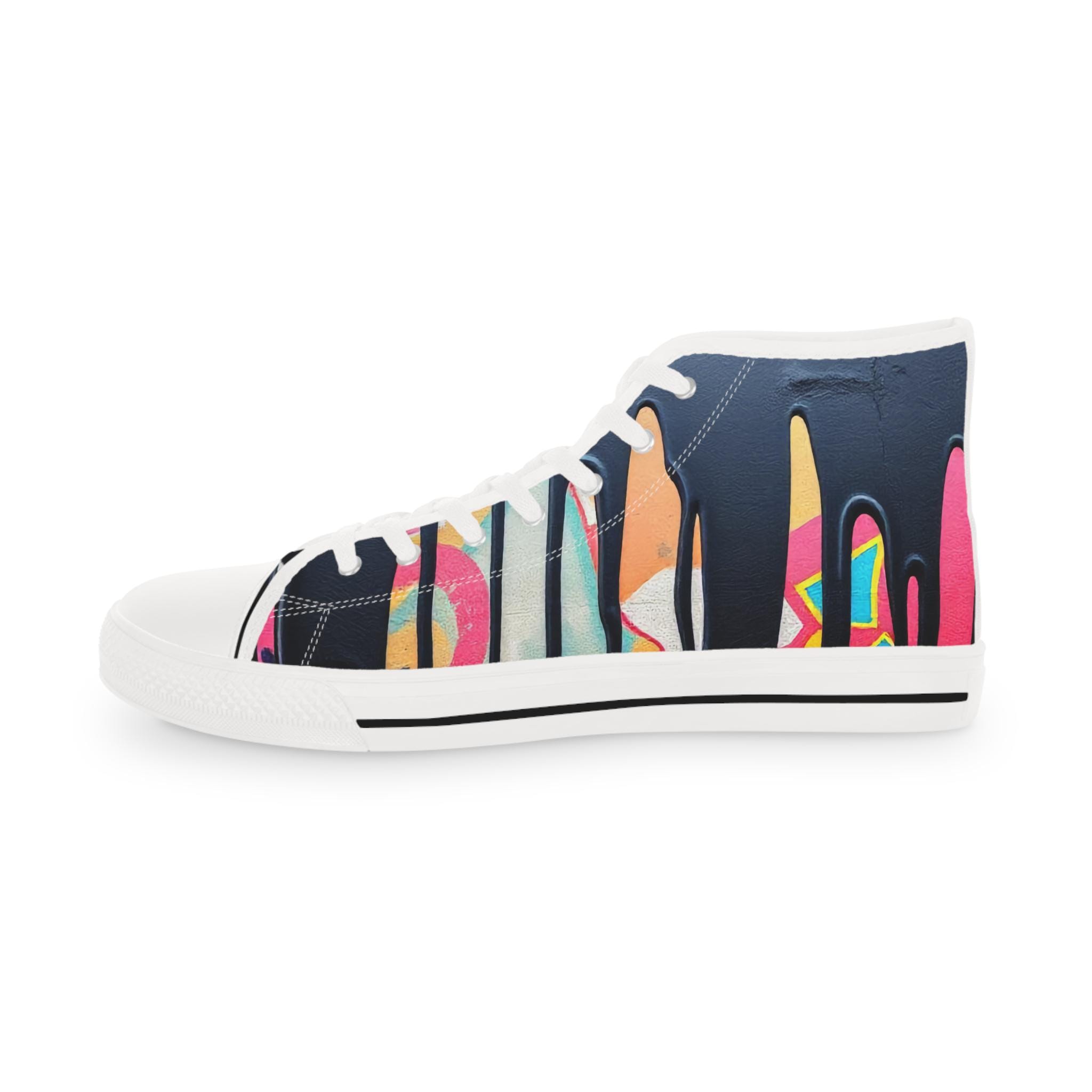 Paint Drip Pattern Men's High Top Sneakers | Navy Pink Canvas Shoes