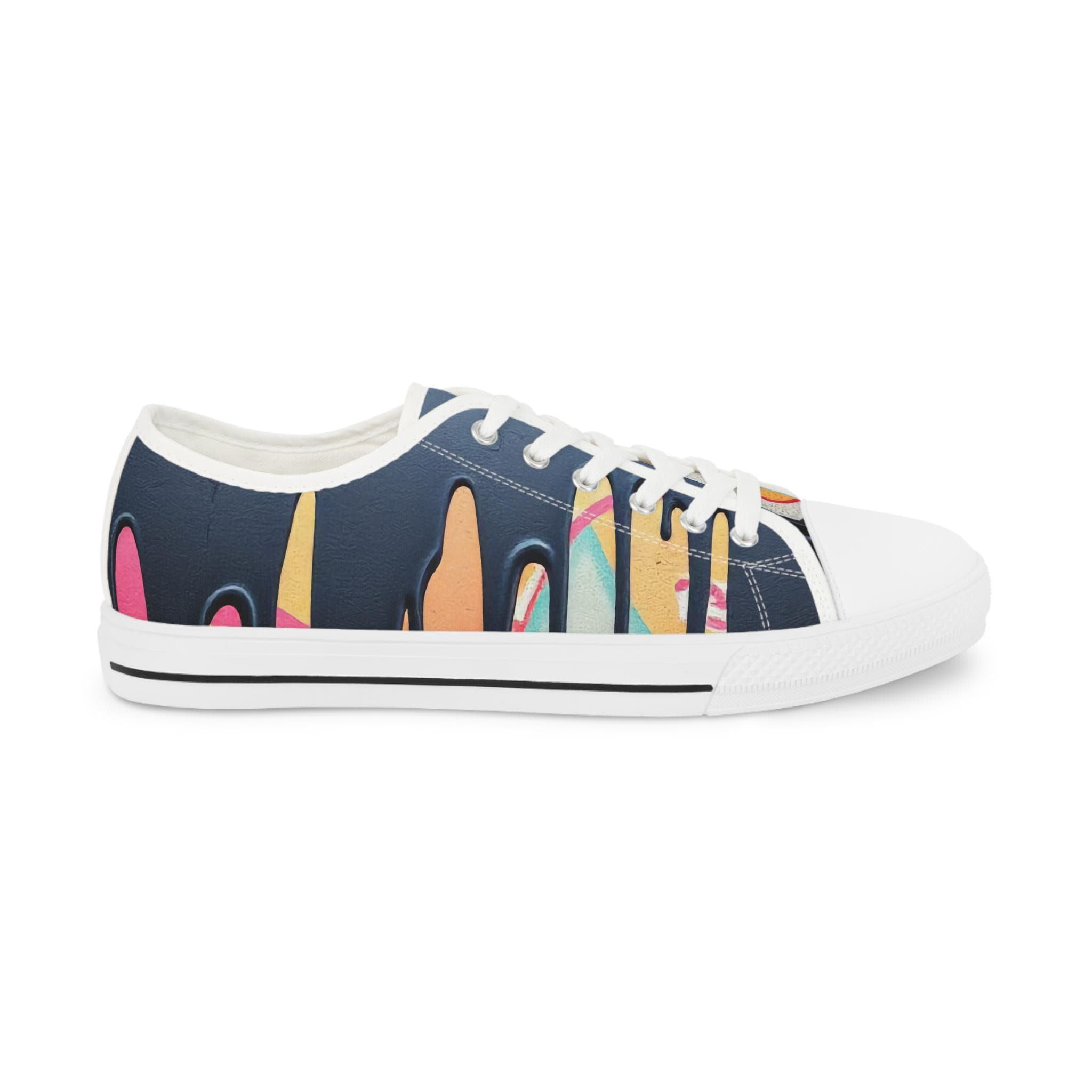 Paint Drip Pattern Men's Low Top Sneakers | Navy Patterned Canvas