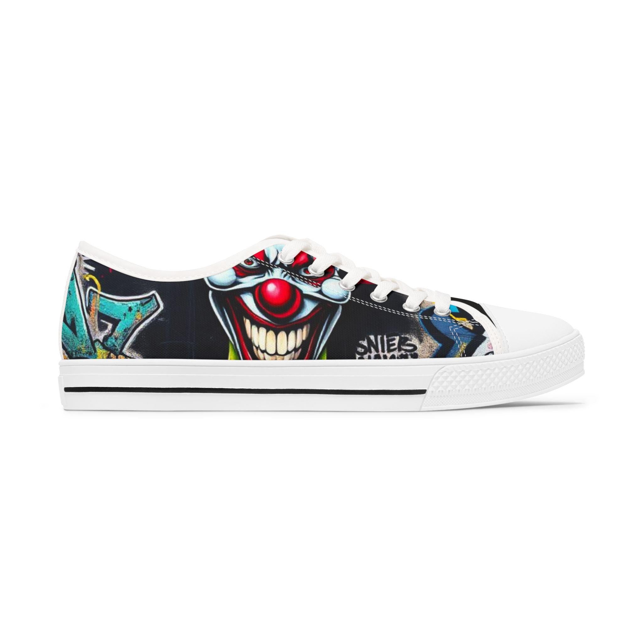 Creepy Clown Graffiti Face Women's Low Top Sneakers | Horror Carnival Art