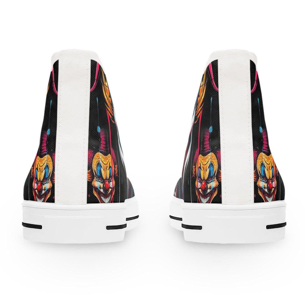 Scary Grinning Clown Women's High Top Sneakers | Horror Face, Colorful Creepy Art