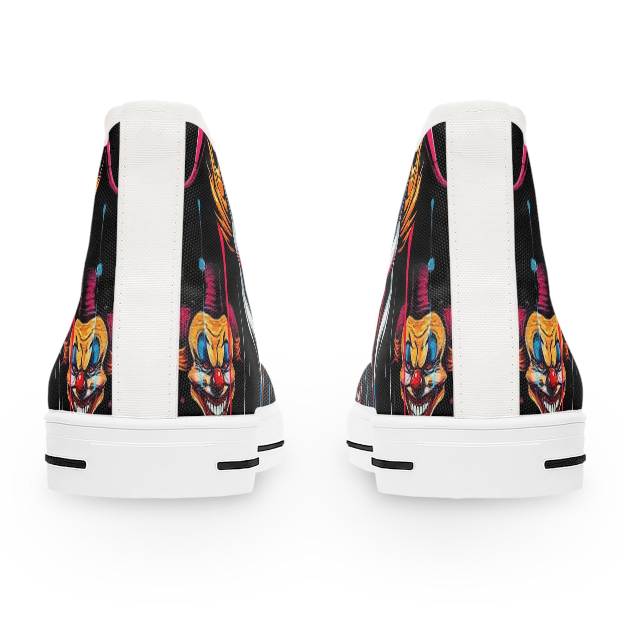 Scary Grinning Clown Women's High Top Sneakers | Horror Face, Colorful Creepy Art