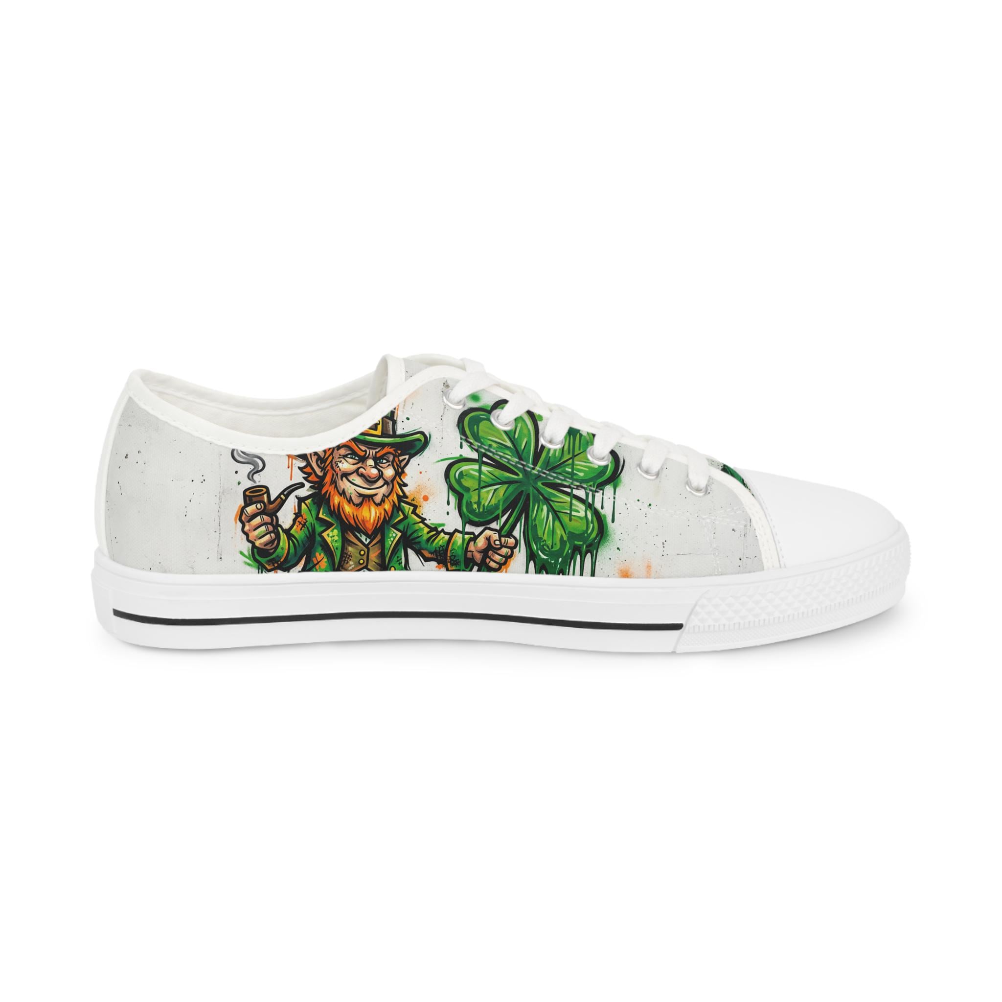 Leprechaun and Shamrocks Men's Low Top Sneakers | St. Patrick's Day Shoes