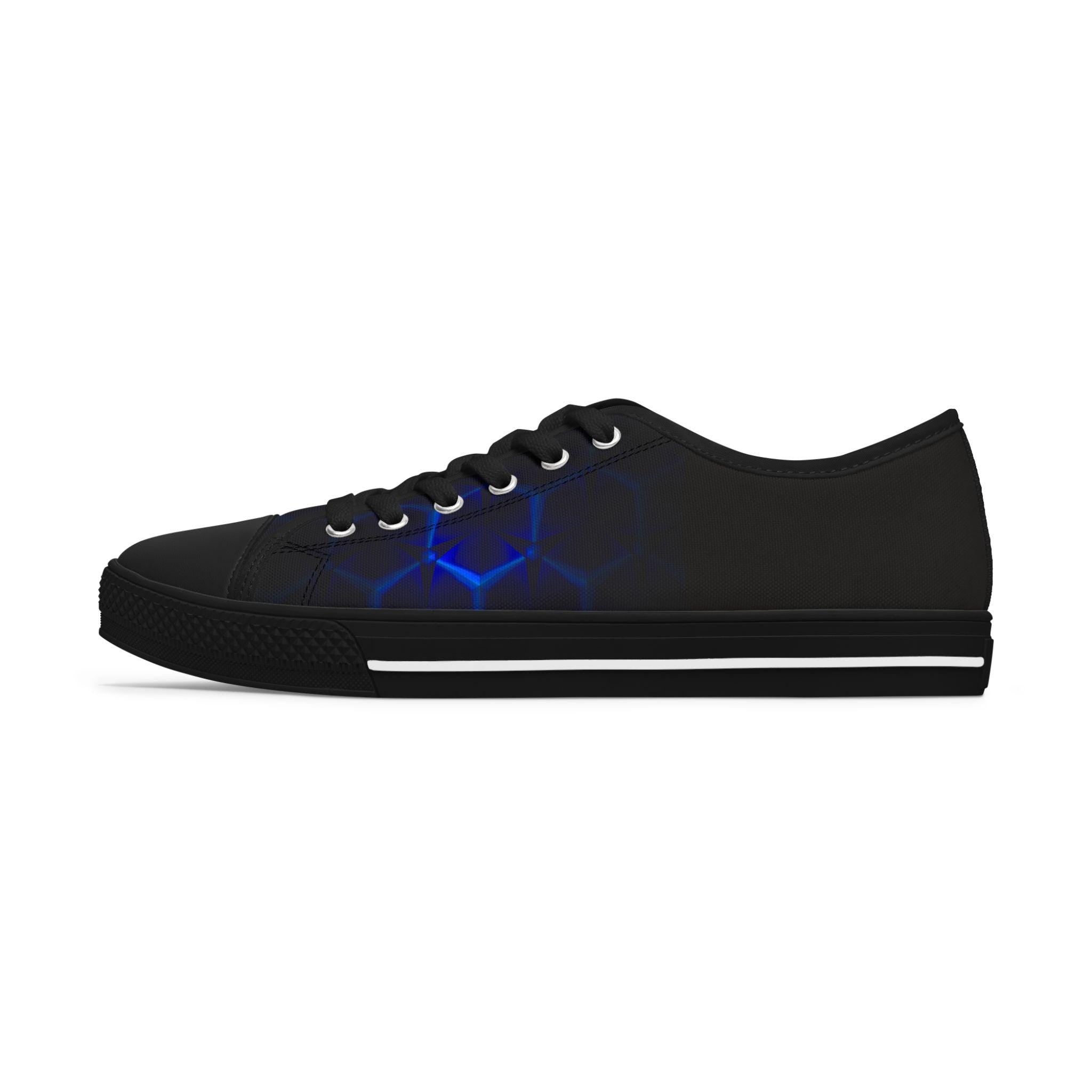 Blue Hexagon Circuit Pattern Women's Low Top Sneakers | Tech Grid Design