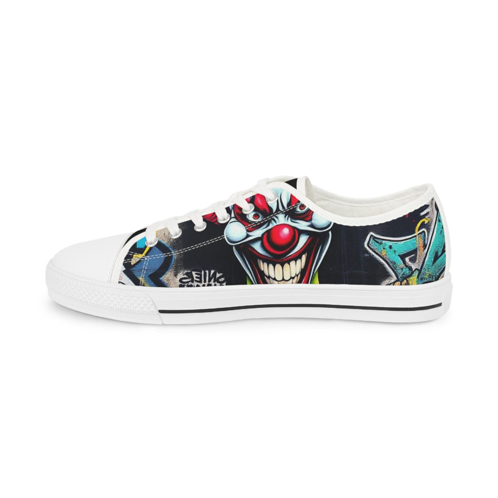 Creepy Clown Graffiti Face men's low top shoes | Horror Carnival Pattern