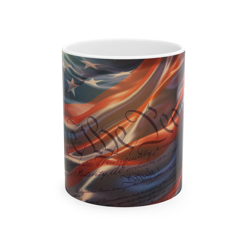 American Flag with Constitution Mug | Patriotic USA Stars & Stripes Ceramic