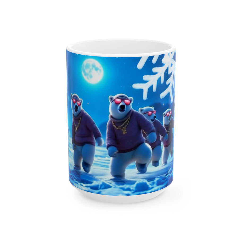Polar Bear Crew Mug | Winter Night, Sunglasses, Snowflakes, Ceramic Drinkware