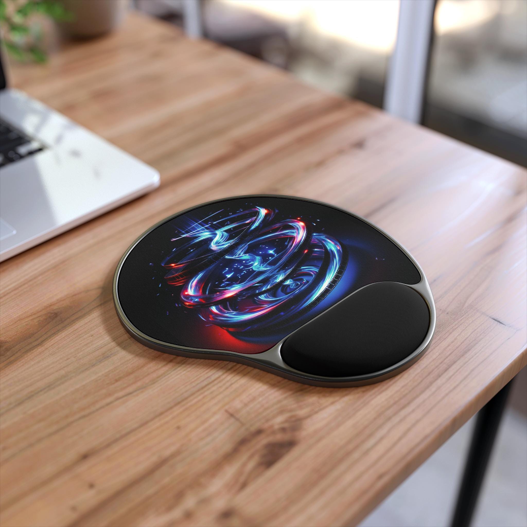 Neon Spiral Galaxy Mouse Pad with Wrist Rest | Ergonomic Desk Mat