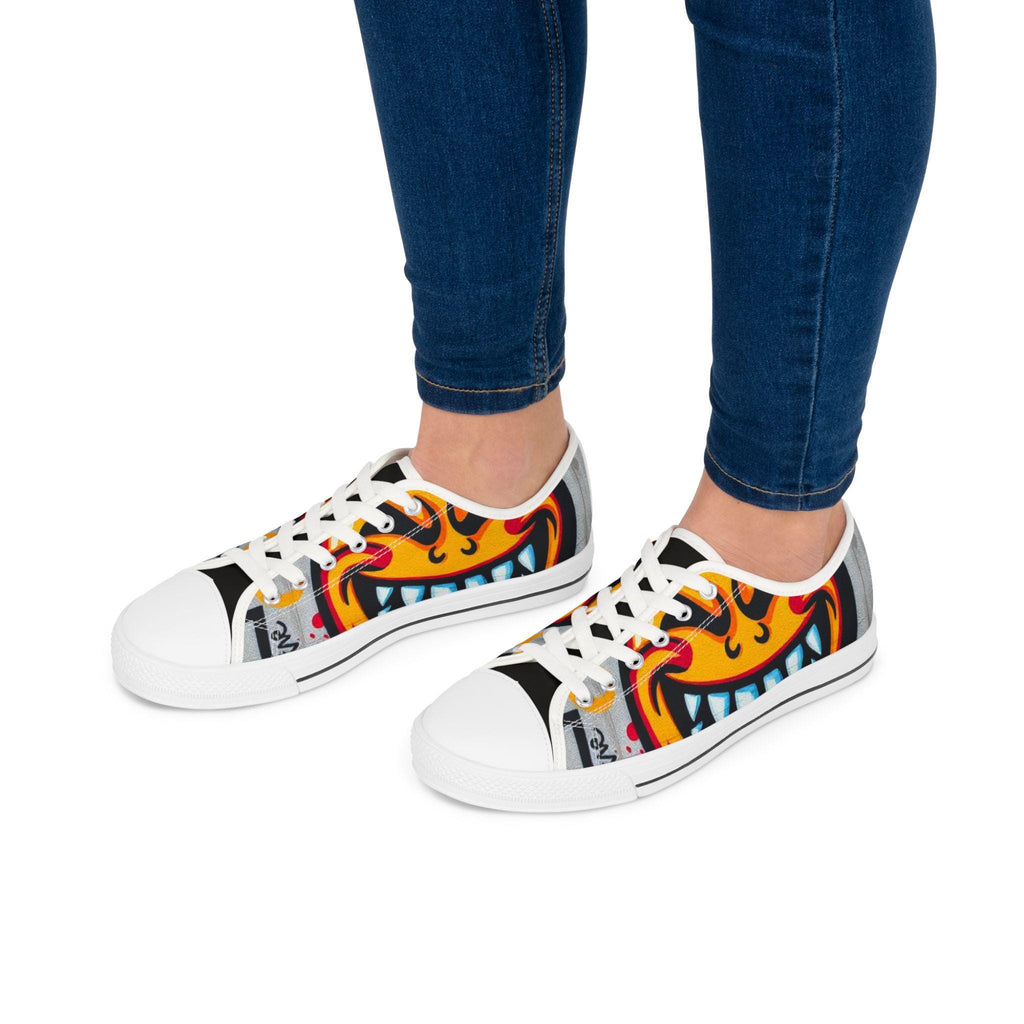 Evil Smile Graffiti Emoji Face Women's Low Top Sneakers | Street Art Graffiti Print