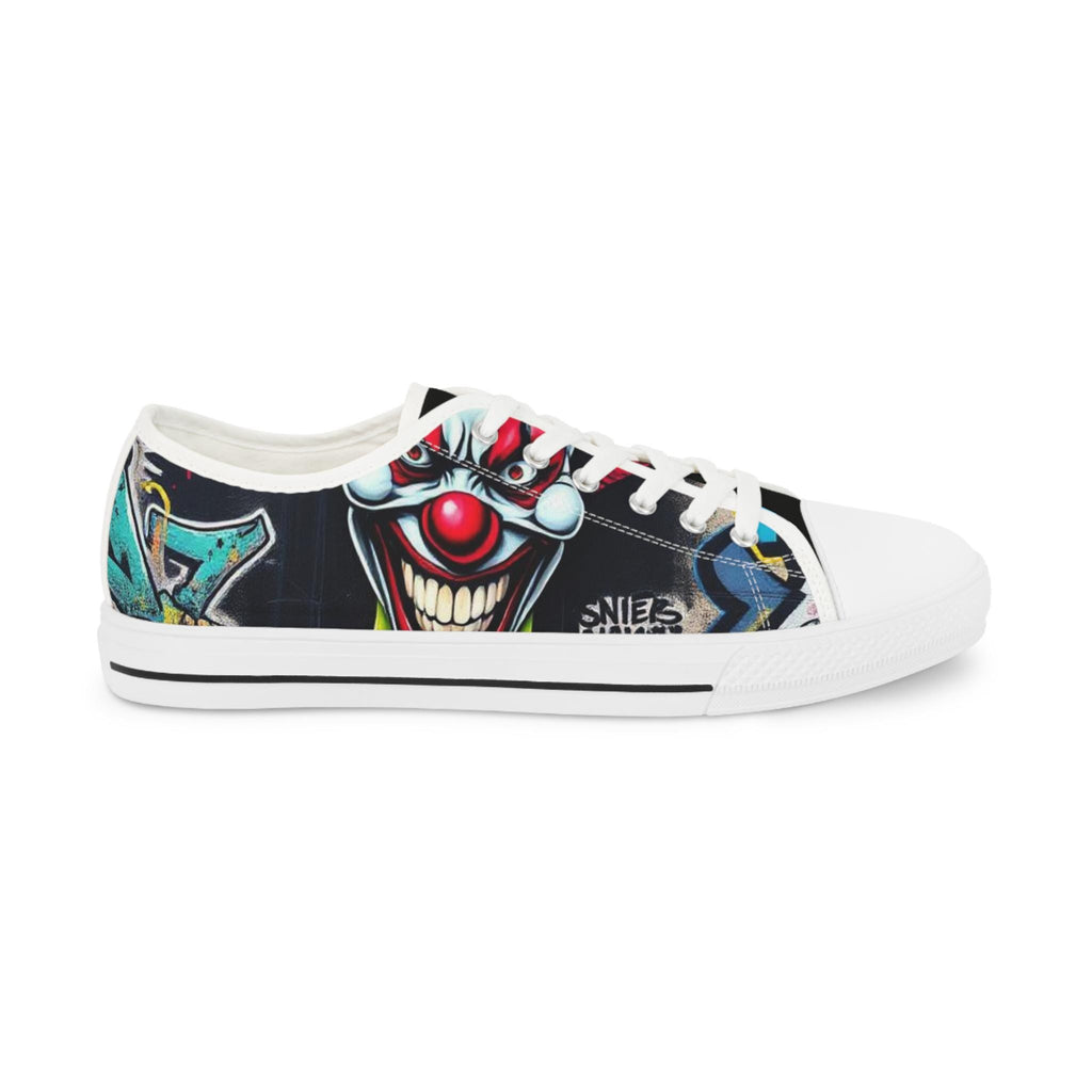 Creepy Clown Graffiti Face men's low top shoes | Horror Carnival Pattern