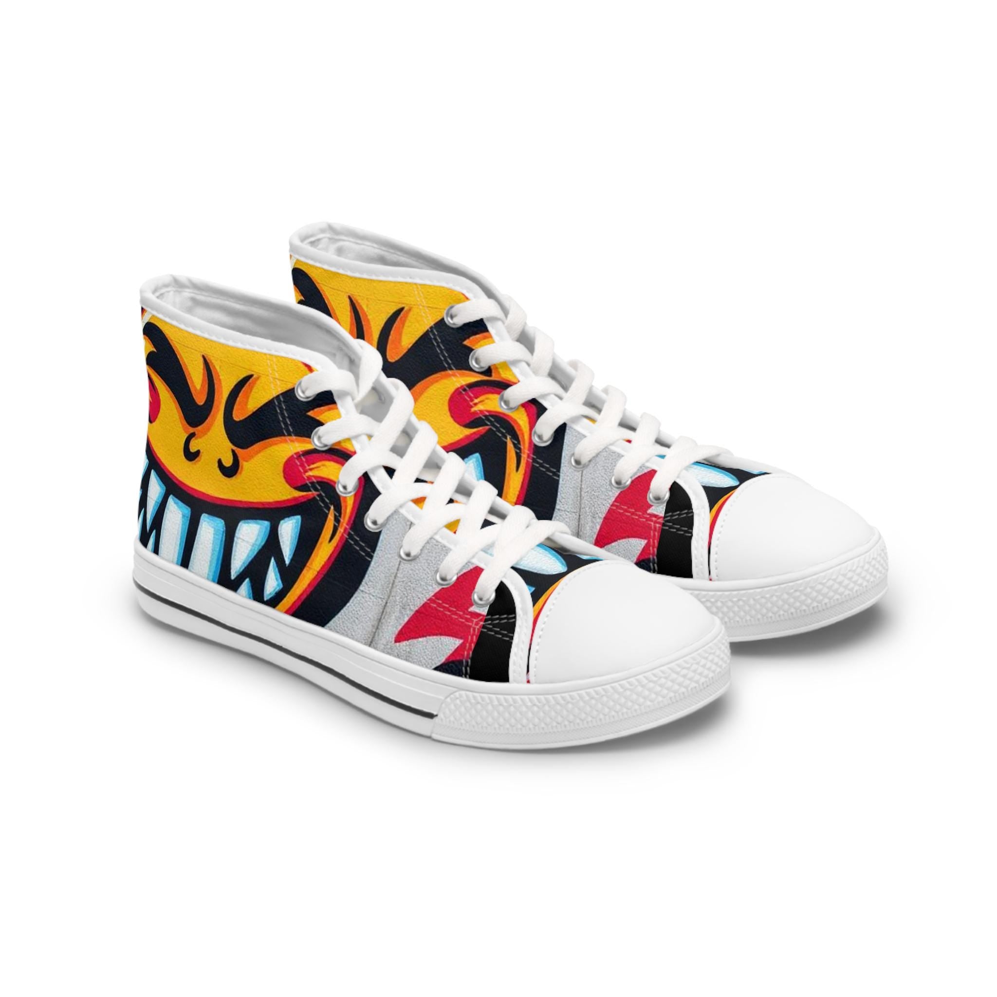 Evil Smile Graffiti Emoji Face High Top Sneakers | Neon Street Art Shoes