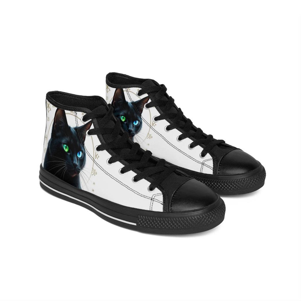 Black Cat Portrait Sneakers | High Top Canvas Shoes