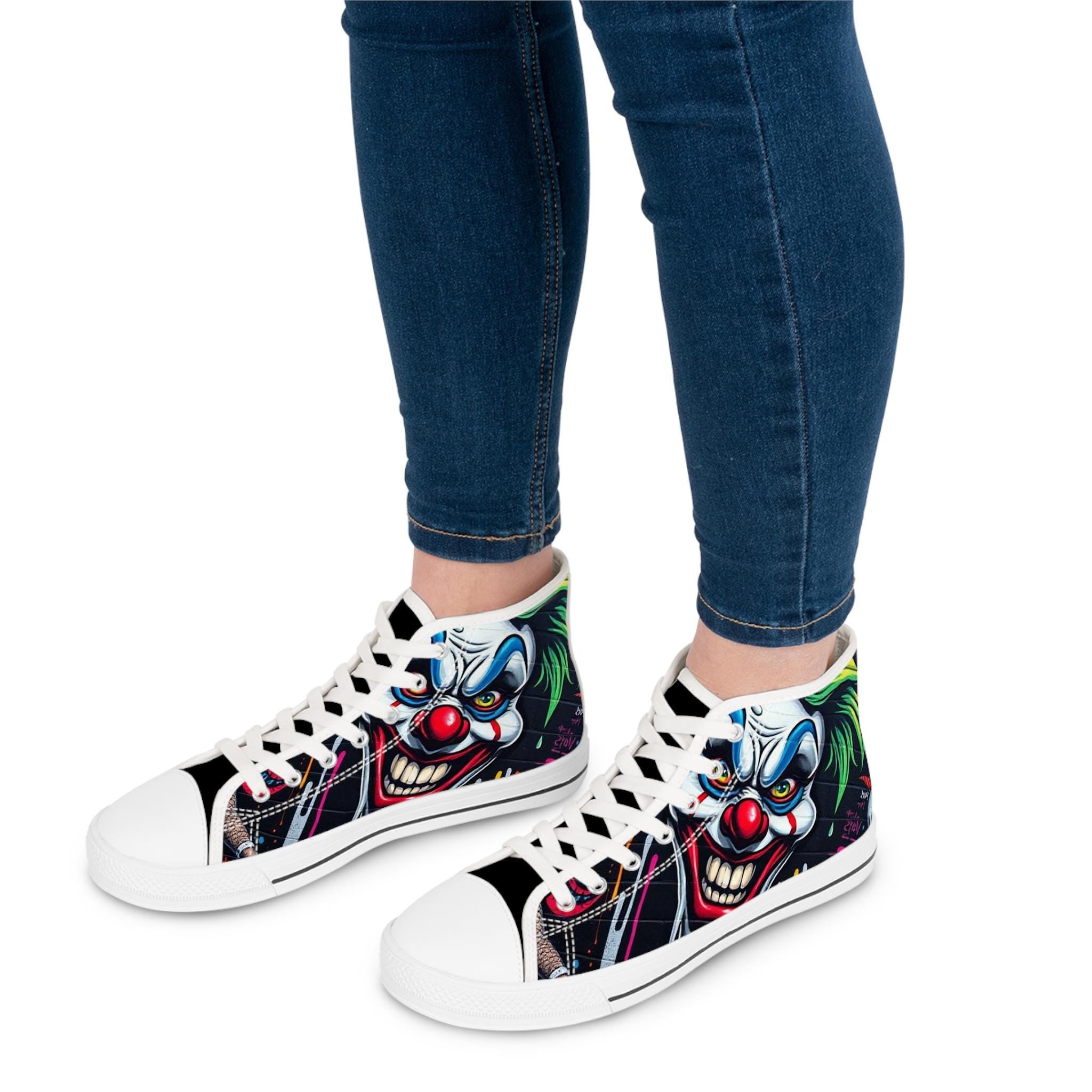Creepy Clown Face High Top Sneakers | Horror Face Skate Shoes