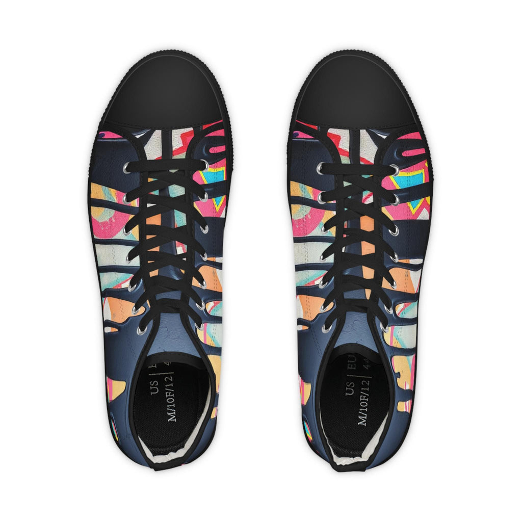 Paint Drip Pattern Men's High Top Sneakers | Navy Pink Canvas Shoes
