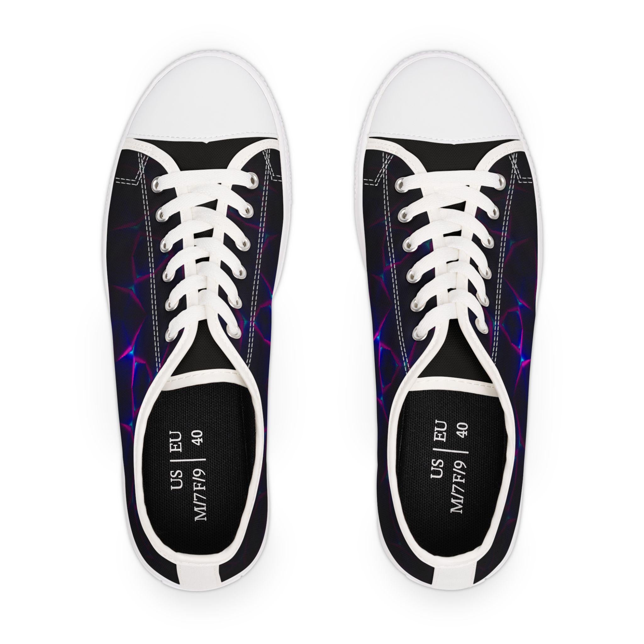 Neon Plasma Pattern Women's Low Top Sneakers | Purple Blue Galaxy Circles