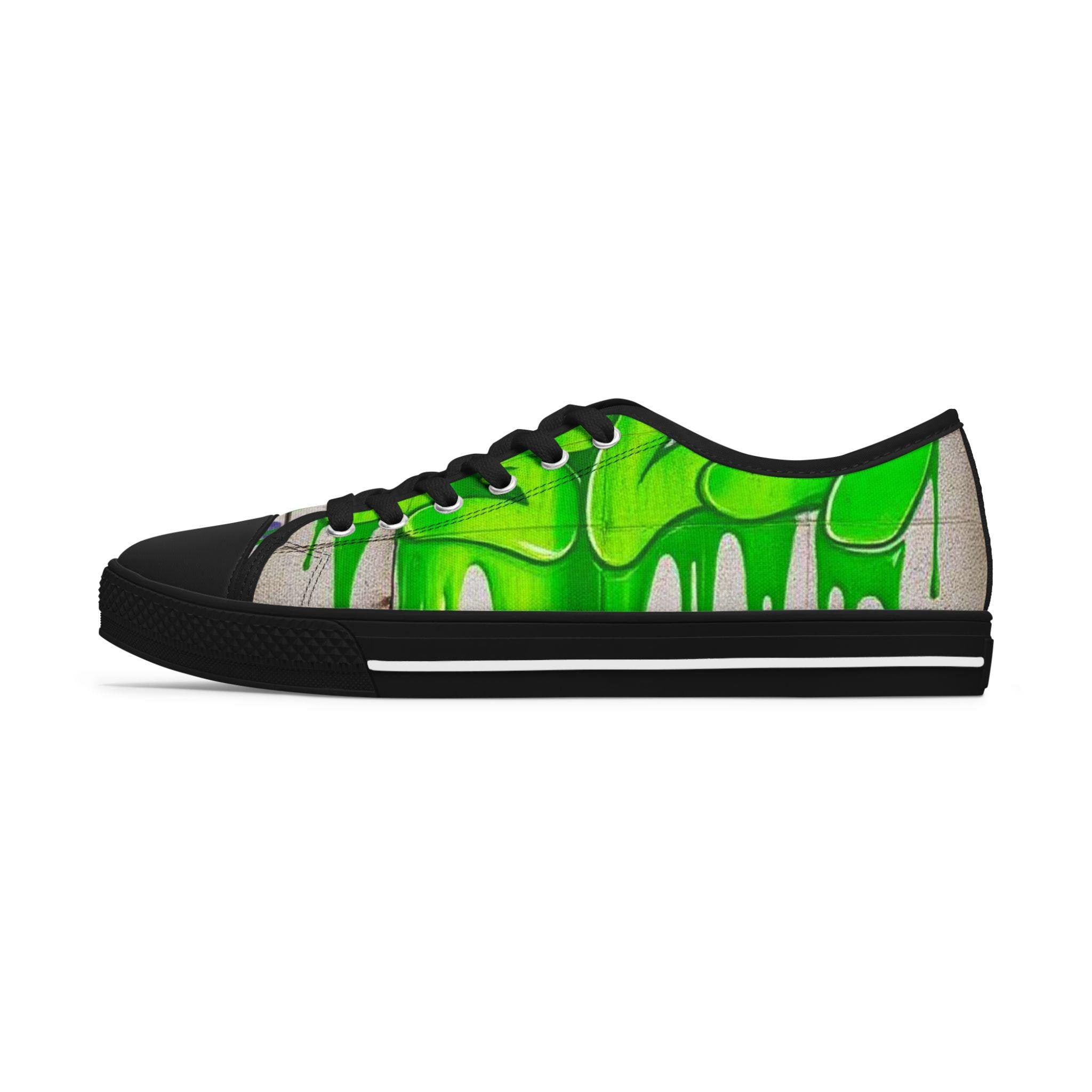 Green Paint Drip Women's Low Top Sneakers | Neon Slime Design