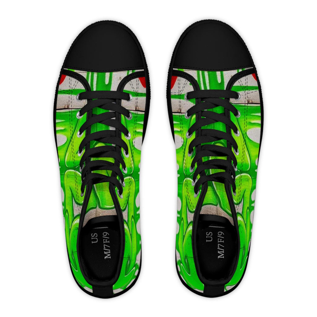 Green Paint Drip High Top Sneakers | Custom Art Canvas Shoes