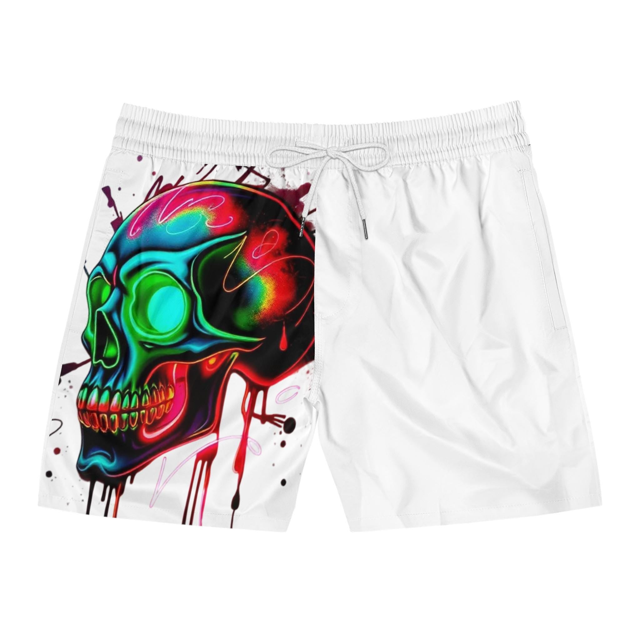 Neon Skull Splash Swim Shorts | Men's Mid-Length Trunks