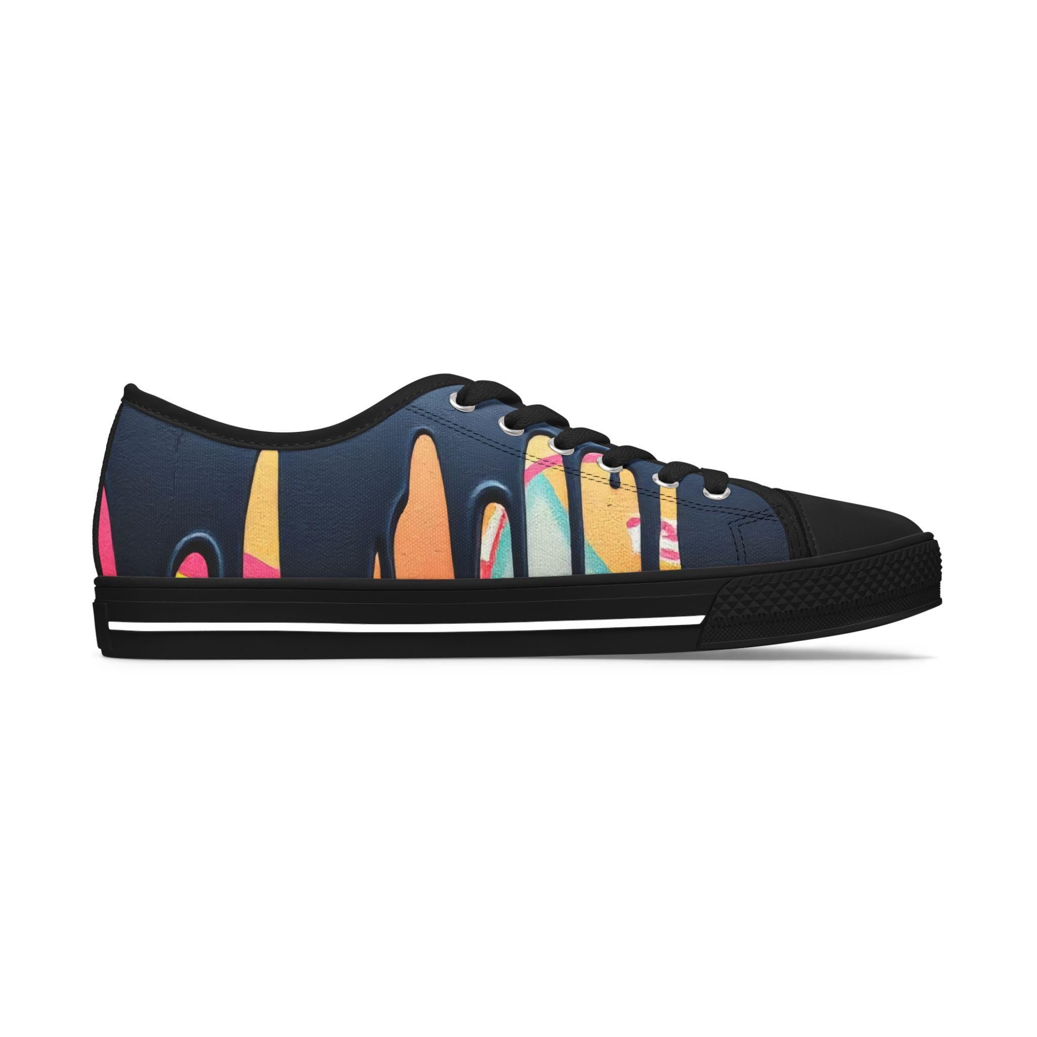 Paint Drip Pattern Women's Low Top Sneakers | Neon Paint Splash Design